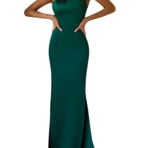 Women Long Dress Cross Halter Backless