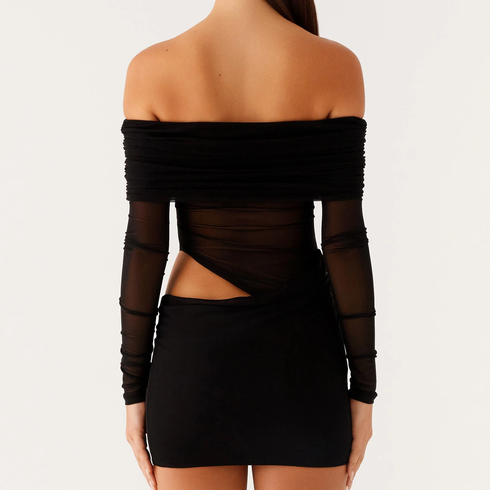 Women Mesh Off Shoulder Mini dress - 图片 4